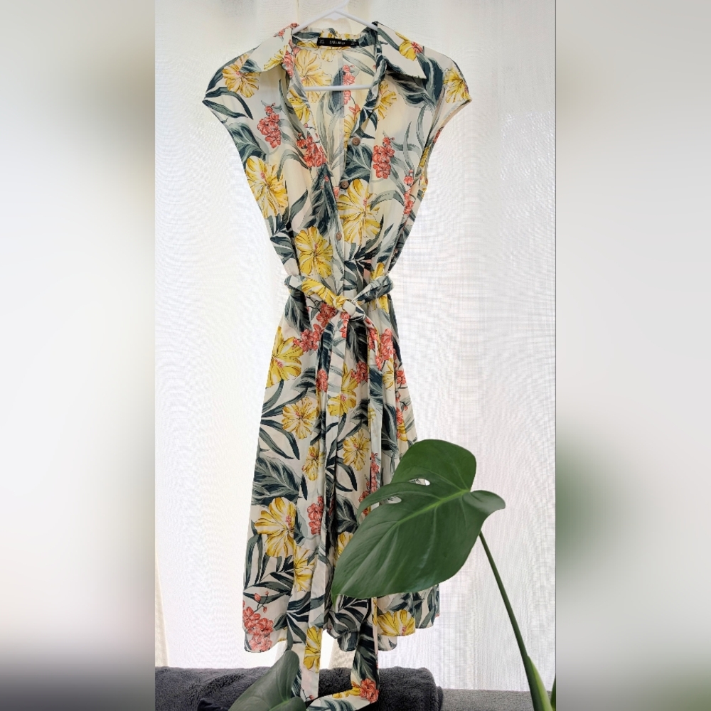Zara Tropical Floral Maxi Dress - Yellow and Green